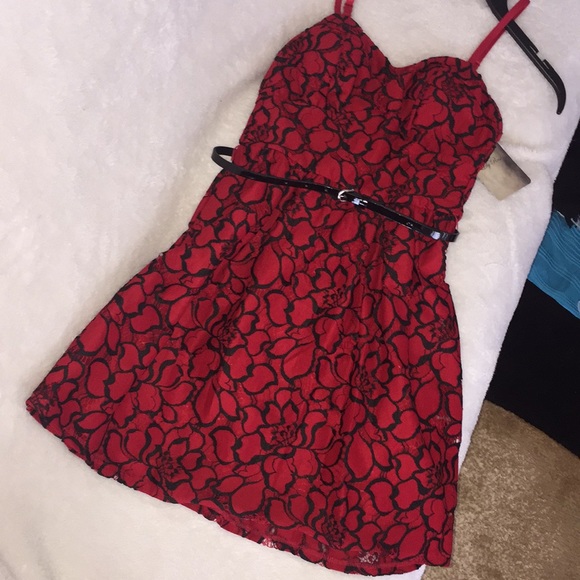 Red and Black Sweetheart Dress